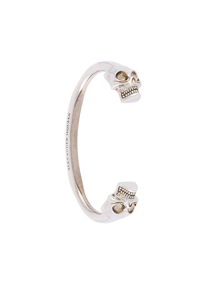 Alexander Mcqueen Twin Skull Bracelet, Men's, Metallic