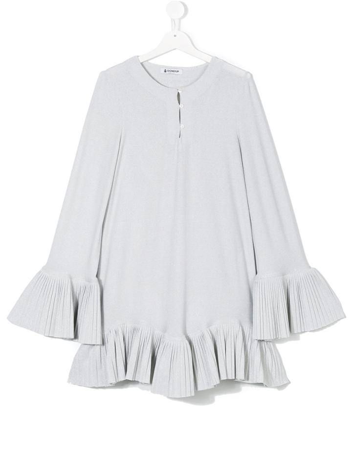 Dondup Kids Buttoned Neck Pleated Dress - Metallic