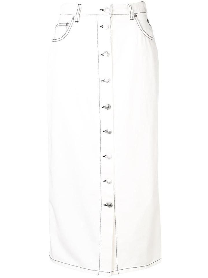 Msgm Buttoned Front Denim Skirt - White