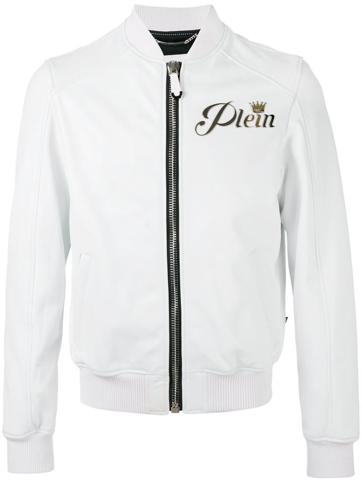 Philipp Plein Wild Tiger Bomber Jacket, Men's, Size: Large, White, Leather/viscose