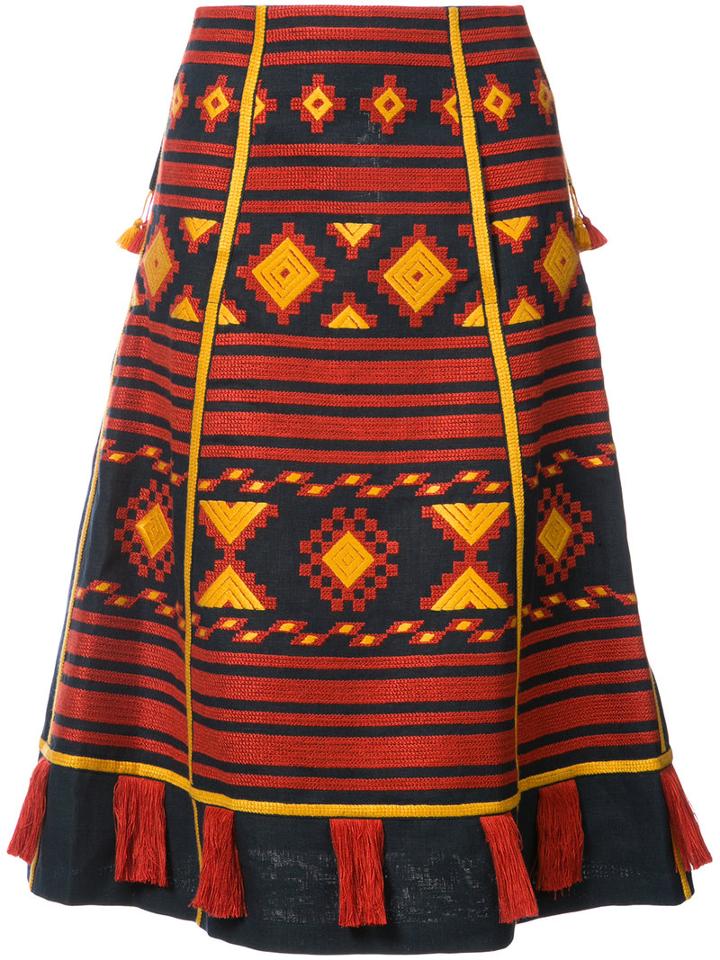 Vita Kin - 'croatia' Embroidered Midi Skirt - Women - Linen/flax - Xs, Blue, Linen/flax