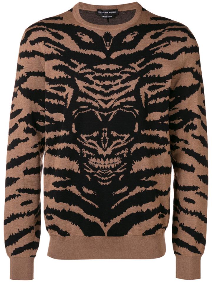 Alexander Mcqueen Zebra And Skull Print Sweater - Brown