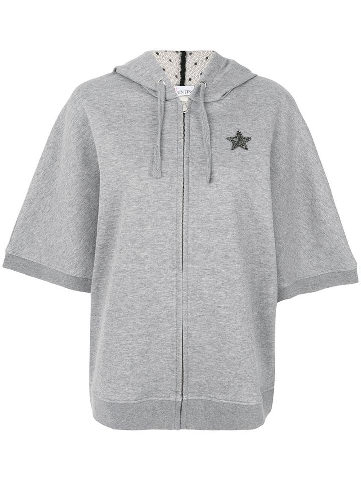 Red Valentino - Short-sleeve Zip Hoodie - Women - Cotton/polyamide/polyester - L, Grey, Cotton/polyamide/polyester