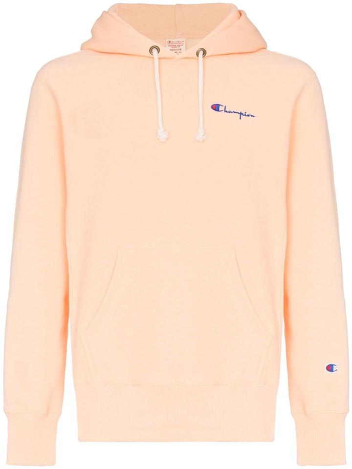 Champion Orange Reverse Weave Logo Embroidered Cotton Hoodie