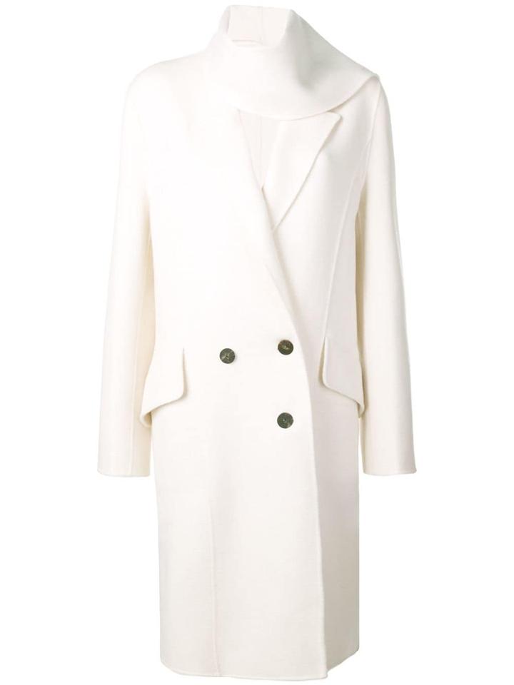 Jw Anderson Ivory Double Face Wool Scarf Coat - White