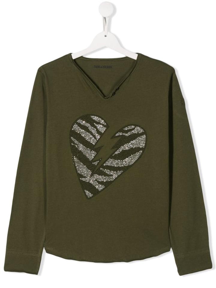 Zadig & Voltaire Kids Teen Heart Embellished Sweatshirt - Green