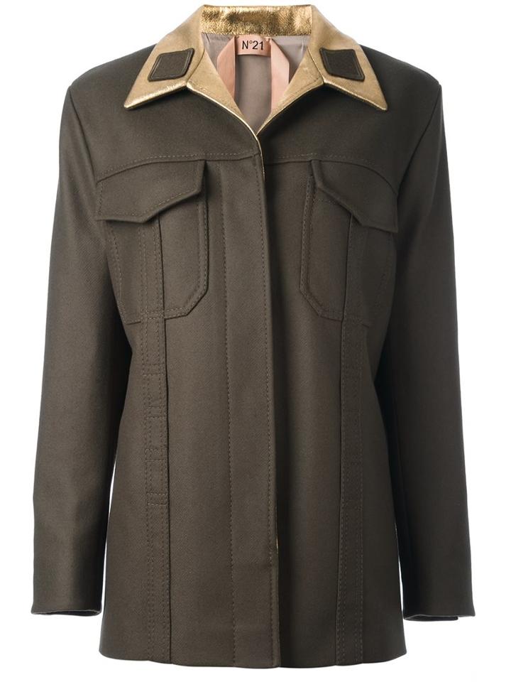 No21 Patch Pocket Military Coat, Women's, Size: 42, Green, Polyamide/acetate/viscose/wool