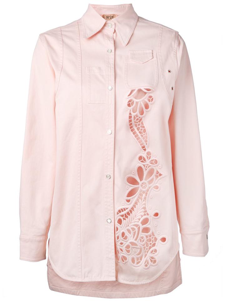 No21 - Floral Cut Out Shirt - Women - Cotton/polyester/spandex/elastane/viscose - 38, Pink/purple, Cotton/polyester/spandex/elastane/viscose