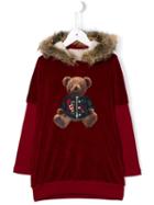 Lapin House Teddy Bear Velour Hooded Dress, Girl's, Size: 8 Yrs, Red