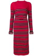 Fendi Striped Belted Midi Dress - Red