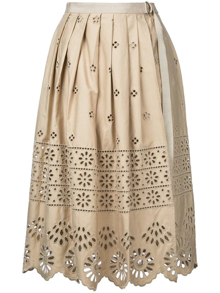 Sea - Embroidered Pleated Skirt - Women - Cotton - 6, Nude/neutrals, Cotton