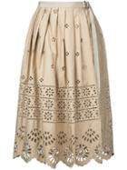 Sea - Embroidered Pleated Skirt - Women - Cotton - 6, Nude/neutrals, Cotton