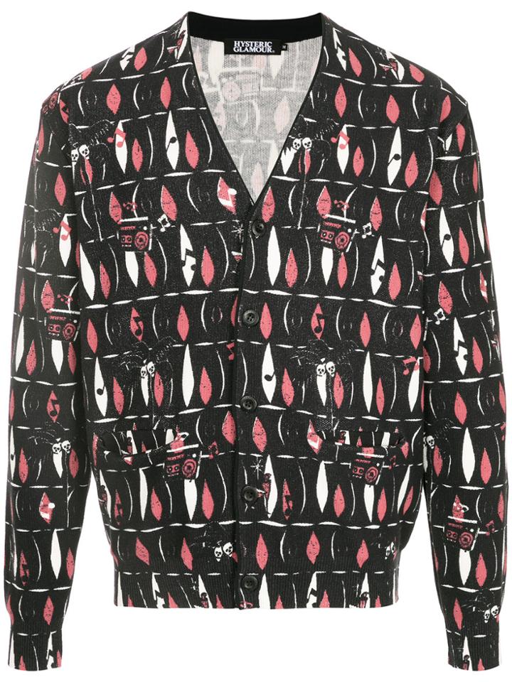 Hysteric Glamour Print V-neck Cardigan - Black