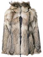 Kru Reversible Coyote Fur Lined Jacket - Brown