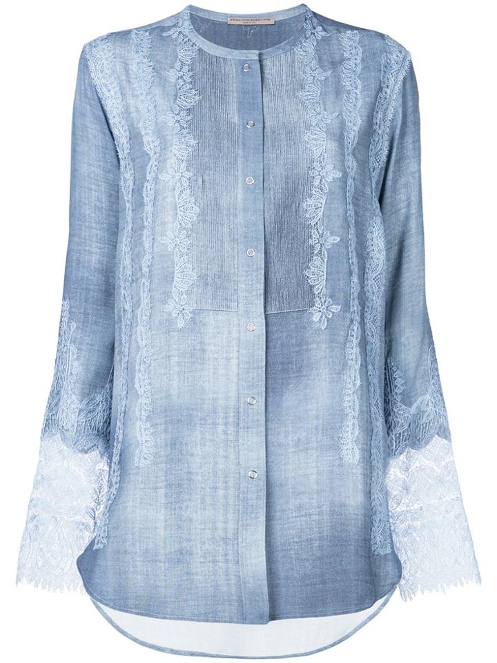 Ermanno Scervino Lace Panel Collarless Shirt - Blue