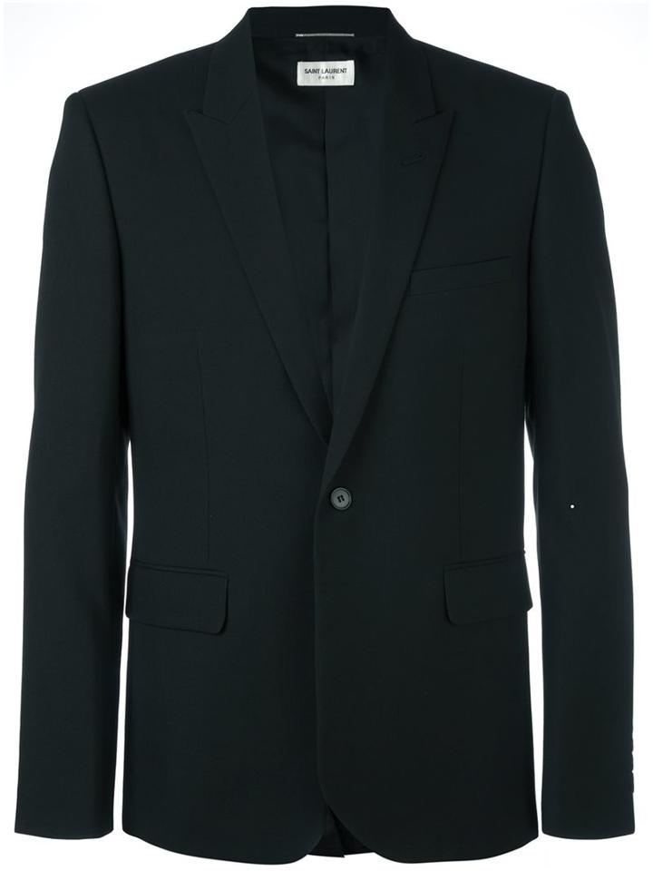 Saint Laurent Single Breasted Blazer, Men's, Size: 50, Blue, Silk/cotton/virgin Wool