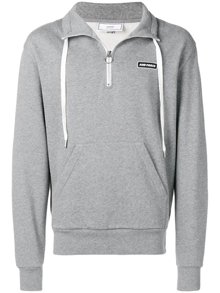 Ami Alexandre Mattiussi Ami Paris Patch Half-zipped Sweatshirt - Grey