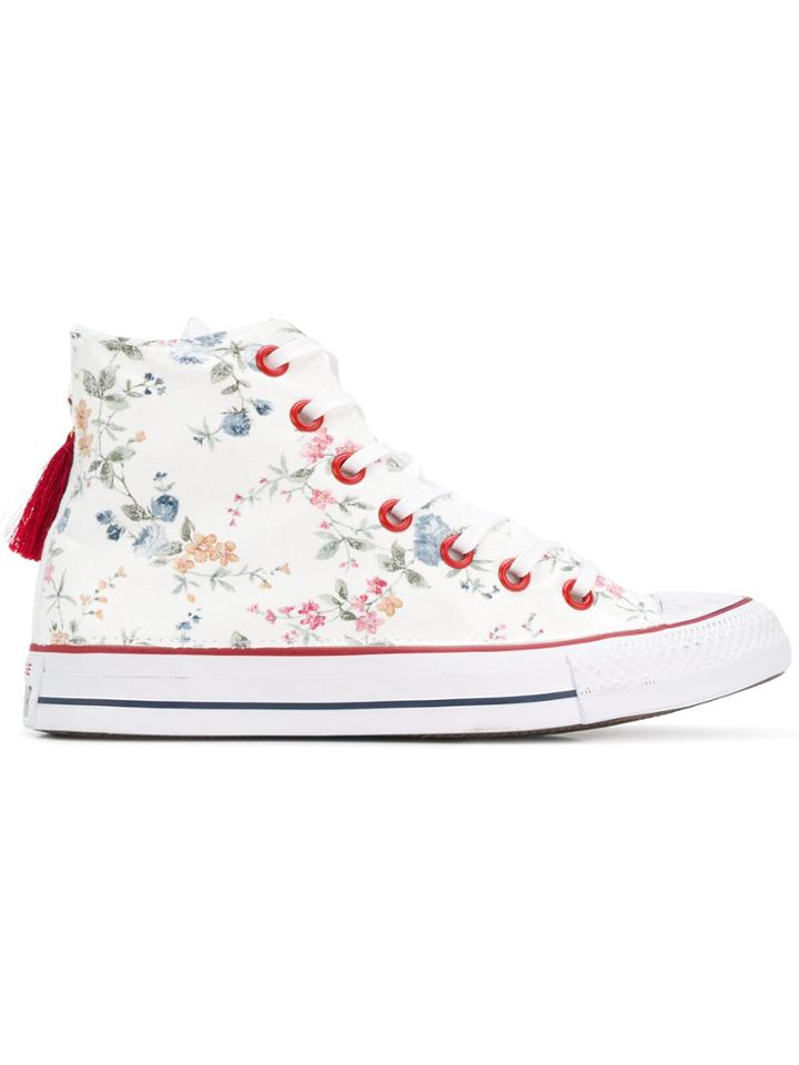 Converse Tassle Detail Floral Print Sneakers - White