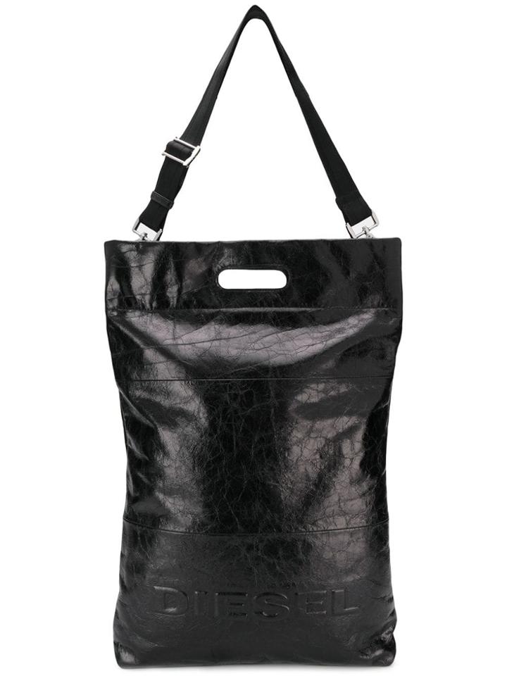 Diesel Crinkled Leather Shopper Tote - Black