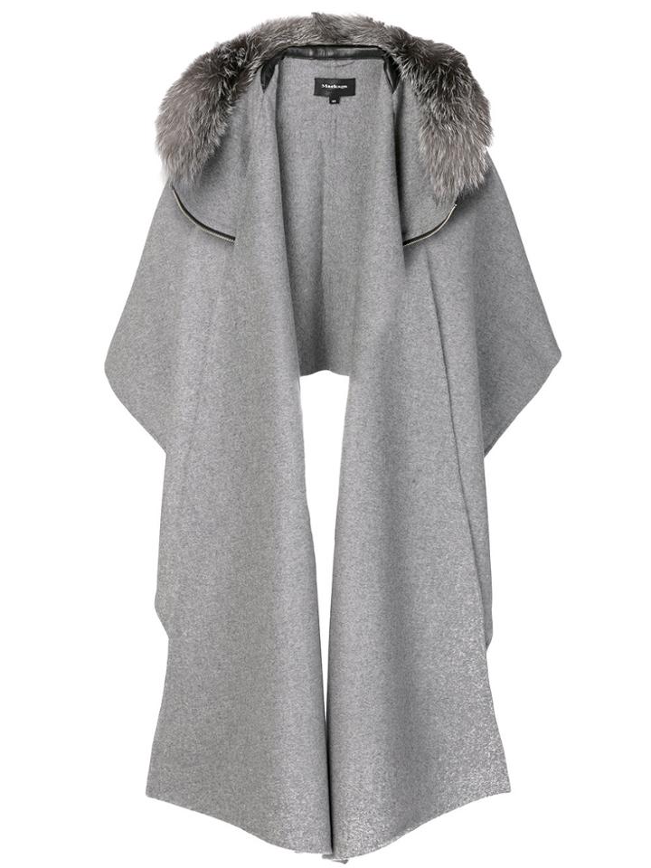 Mackage Fox Fur Hooded Cape Poncho - Grey