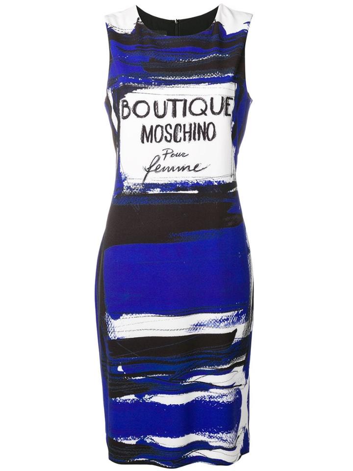 Boutique Moschino Short Cady Dress With Perfum Label Print - Blue