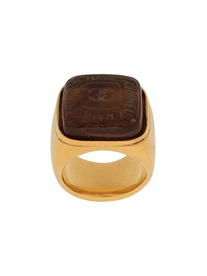 Chanel Vintage Engraved Square Ring - Gold