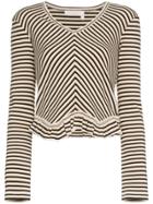 See By Chloé Chevron Stripe Peplum Cotton Top - Neutrals