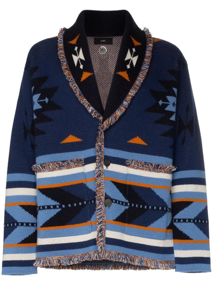 Alanui V Neck Arrow Intarsia Cashmere Cardigan - Blue