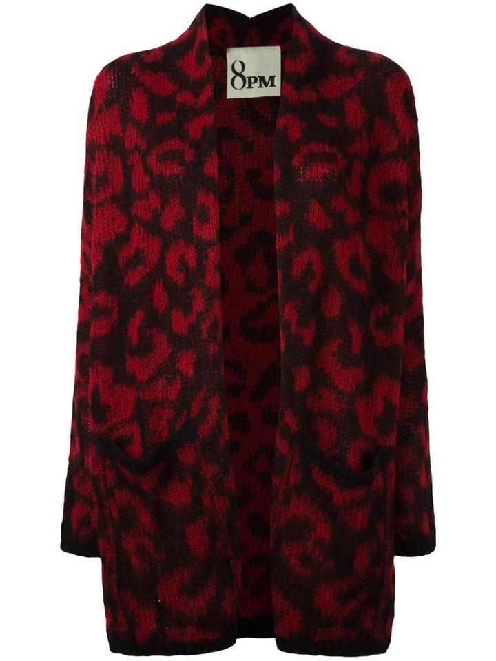 8pm Shawl Lapel Patterned Cardigan, Women's, Size: Medium, Red, Polyacrylic/polyamide/mohair