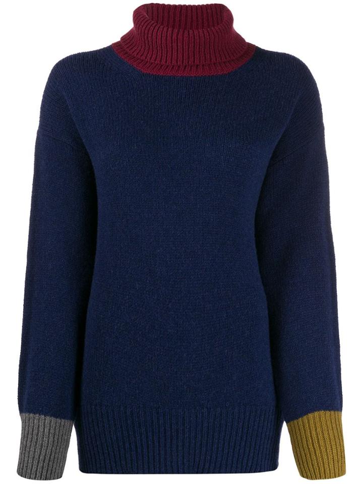 Danielapi Contrast-collar Rollneck Jumper - Blue
