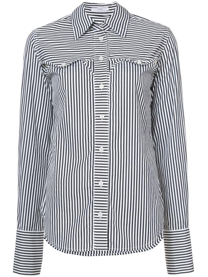 Tome Pinstripe Shirt With Chest Cutouts - Black