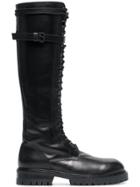 Ann Demeulemeester 50 Leather Knee High Boots - Black
