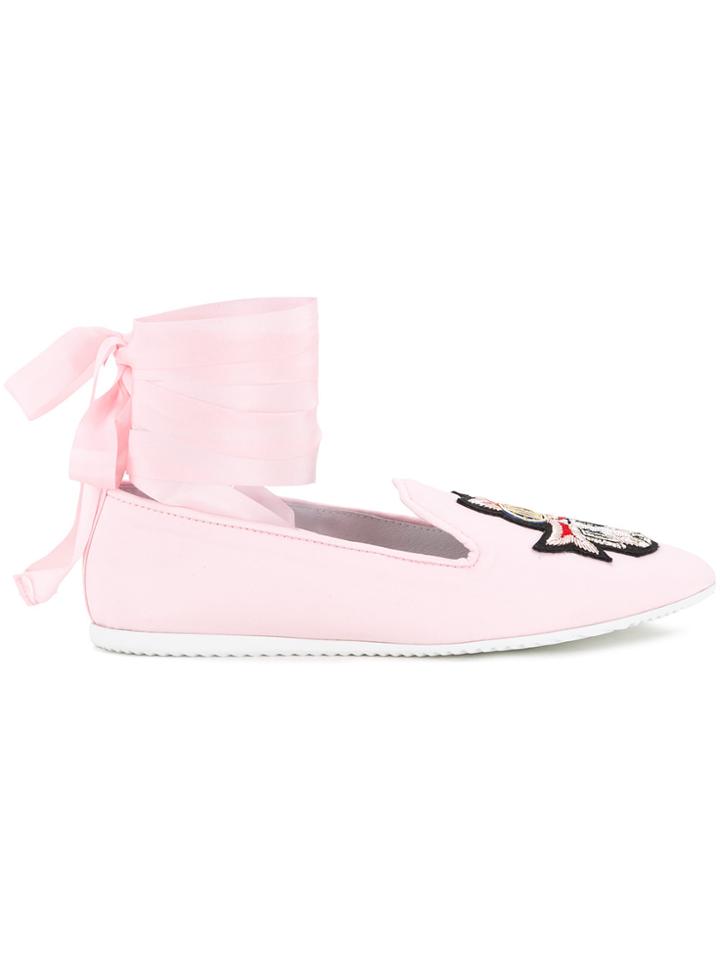 Joshua Sanders Crest Detail Laced Slippers - Pink & Purple