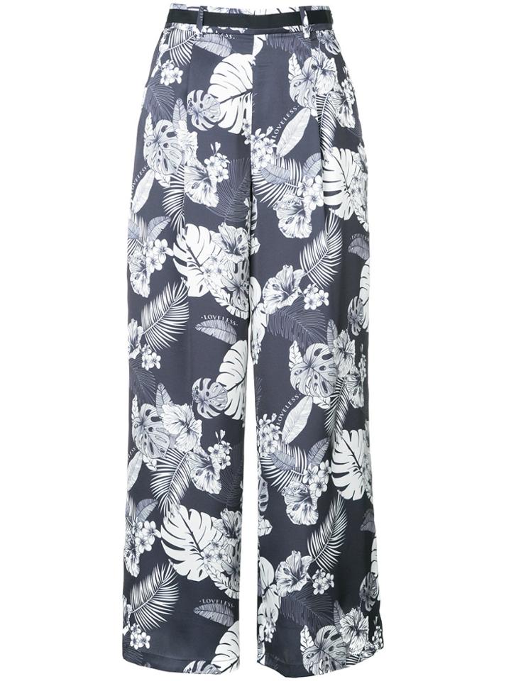 Loveless Floral Printed Flared Trousers - Blue
