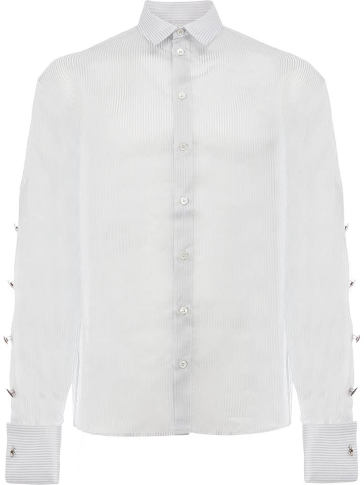 Y / Project - Pinstripe Embellished Sleeve Shirt - Men - Silk - 46, Grey, Silk