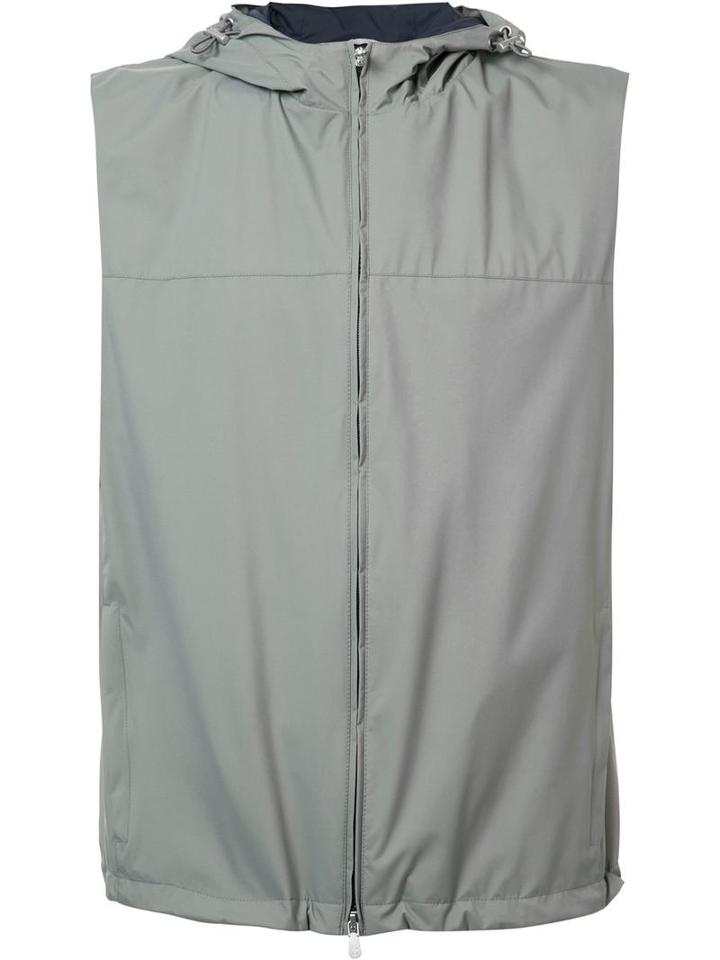 Brunello Cucinelli Hooded Zipped Gilet, Men's, Size: Xl, Grey, Nylon