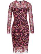 Lela Rose Sheer Floral Embroidery Dress, Women's, Size: 4, Pink/purple, Polyester/viscose/nylon