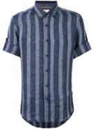 Brunello Cucinelli Woven Stripe Shirt, Men's, Size: Large, Blue, Linen/flax