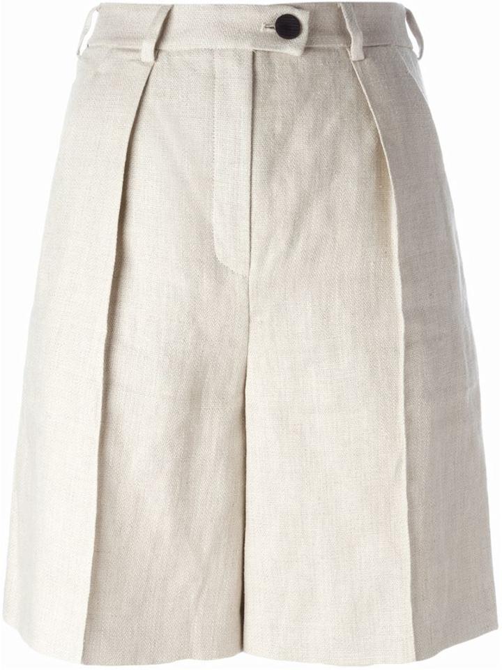Carven Pleated Shorts, Women's, Size: 40, Nude/neutrals, Linen/flax/cotton/polyester