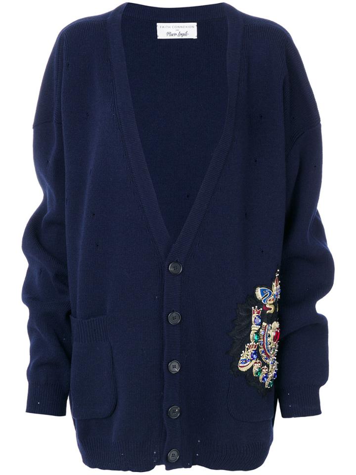 Faith Connexion Oversized Embroidered Cardigan - Blue