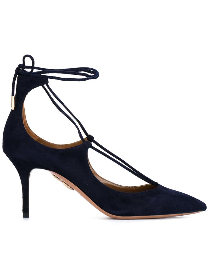 Aquazzura Blue Suede Christy Pointed 75 Heels