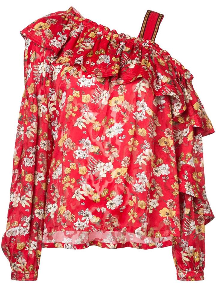 Derek Lam 10 Crosby One-shoulder Ruffle Bouquet Floral Print