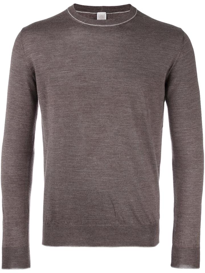 Eleventy Trim Crew Neck Jumper, Men's, Size: Large, Brown, Silk/merino