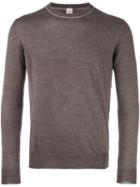 Eleventy Trim Crew Neck Jumper, Men's, Size: Large, Brown, Silk/merino
