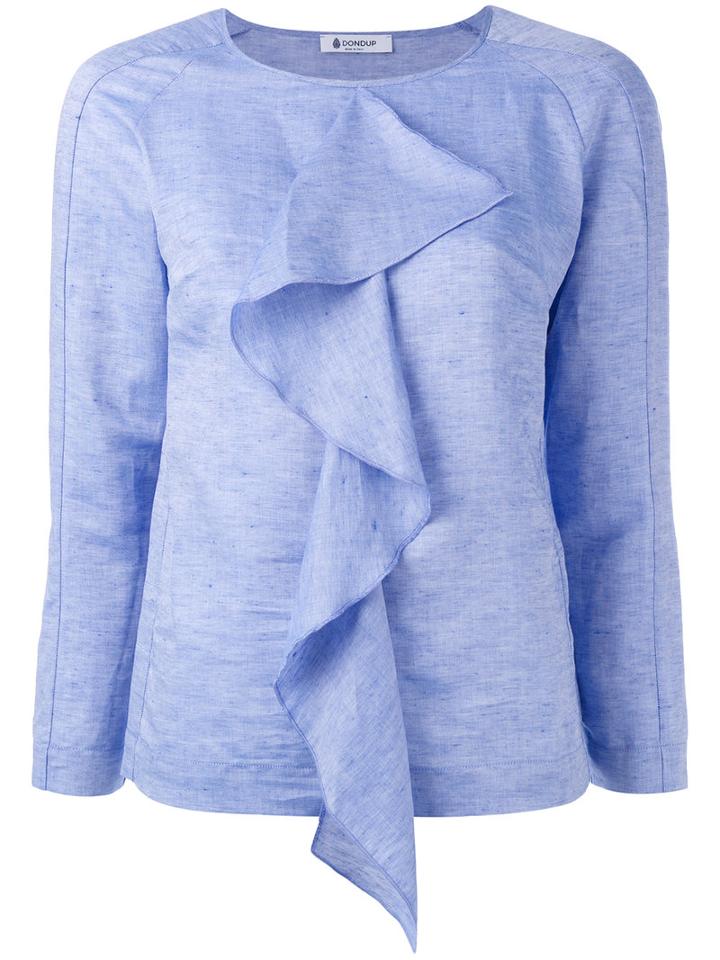 Dondup Draped Ruffle Blouse, Women's, Size: 42, Blue, Cotton/linen/flax