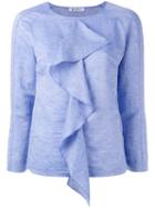 Dondup Draped Ruffle Blouse, Women's, Size: 42, Blue, Cotton/linen/flax