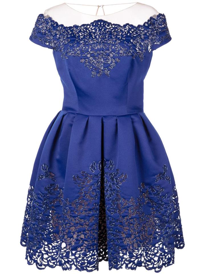 Marchesa Scalloped Pattern Dress - Blue