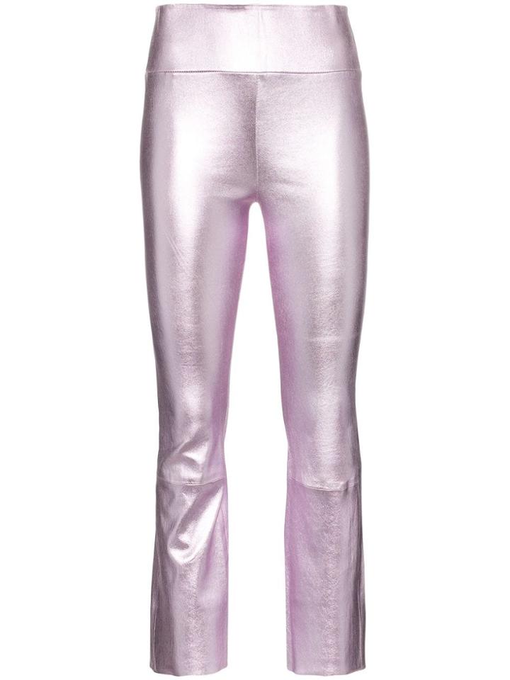 Sprwmn Metallic Flared Leather Leggings - Pink & Purple