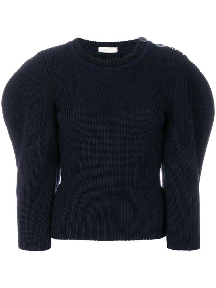 Nina Ricci Puffed Sleeve Ribbed Sweater - Blue