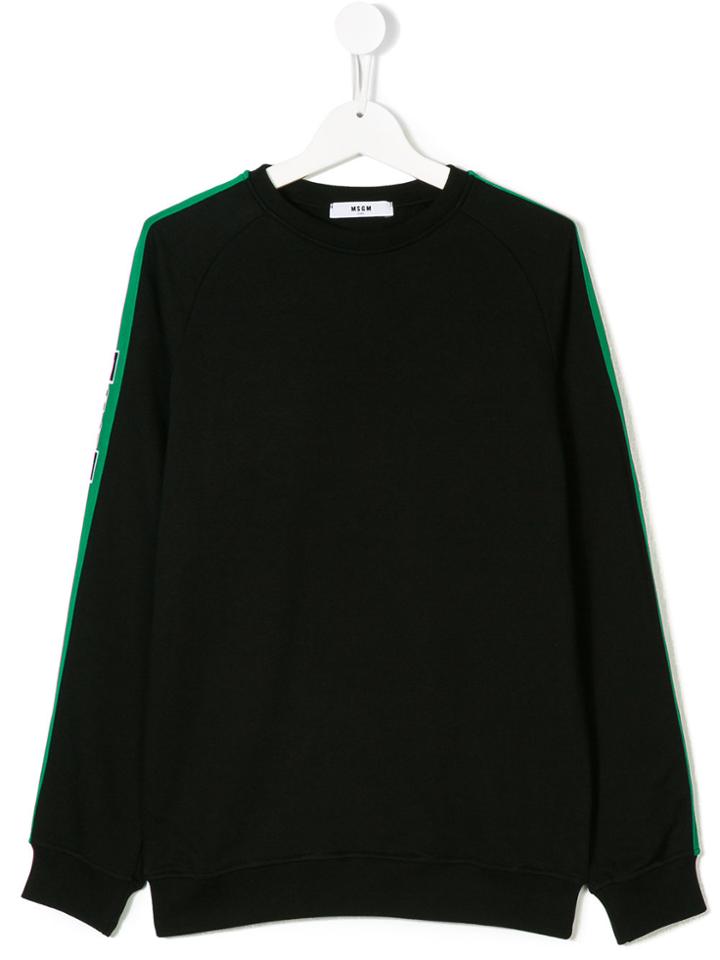 Msgm Kids Striped Piped Sleeve Sweatshirt - Black
